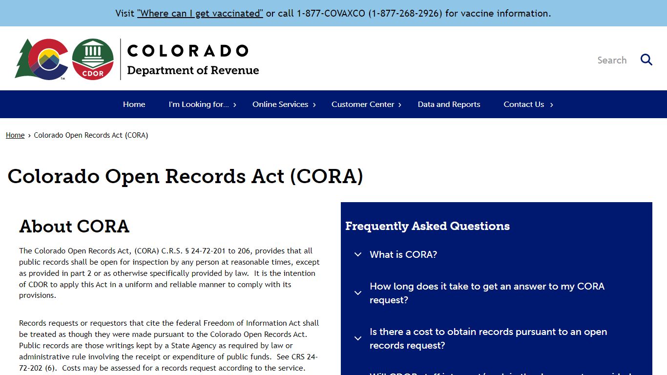 Colorado Open Records Act (CORA) | Department of Revenue