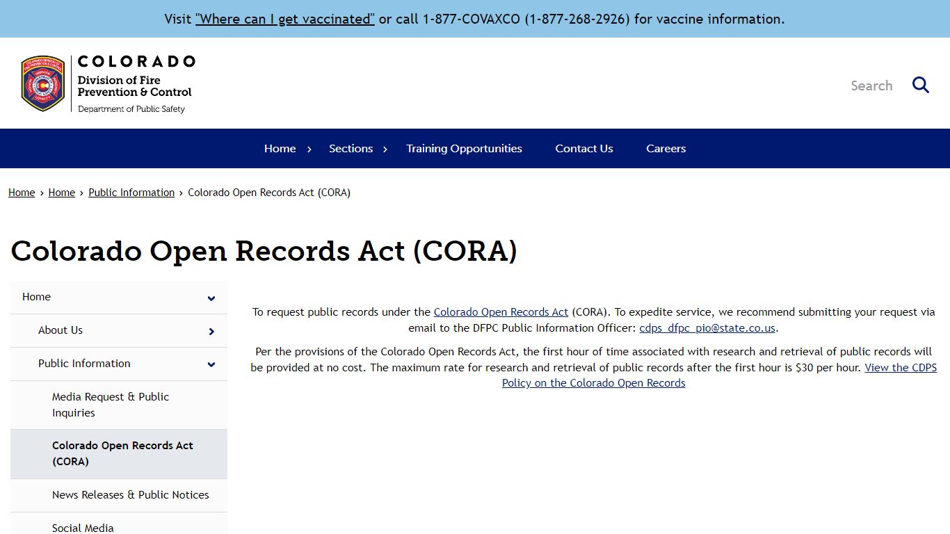 Colorado Open Records Act (CORA) | Fire Prevention and Control