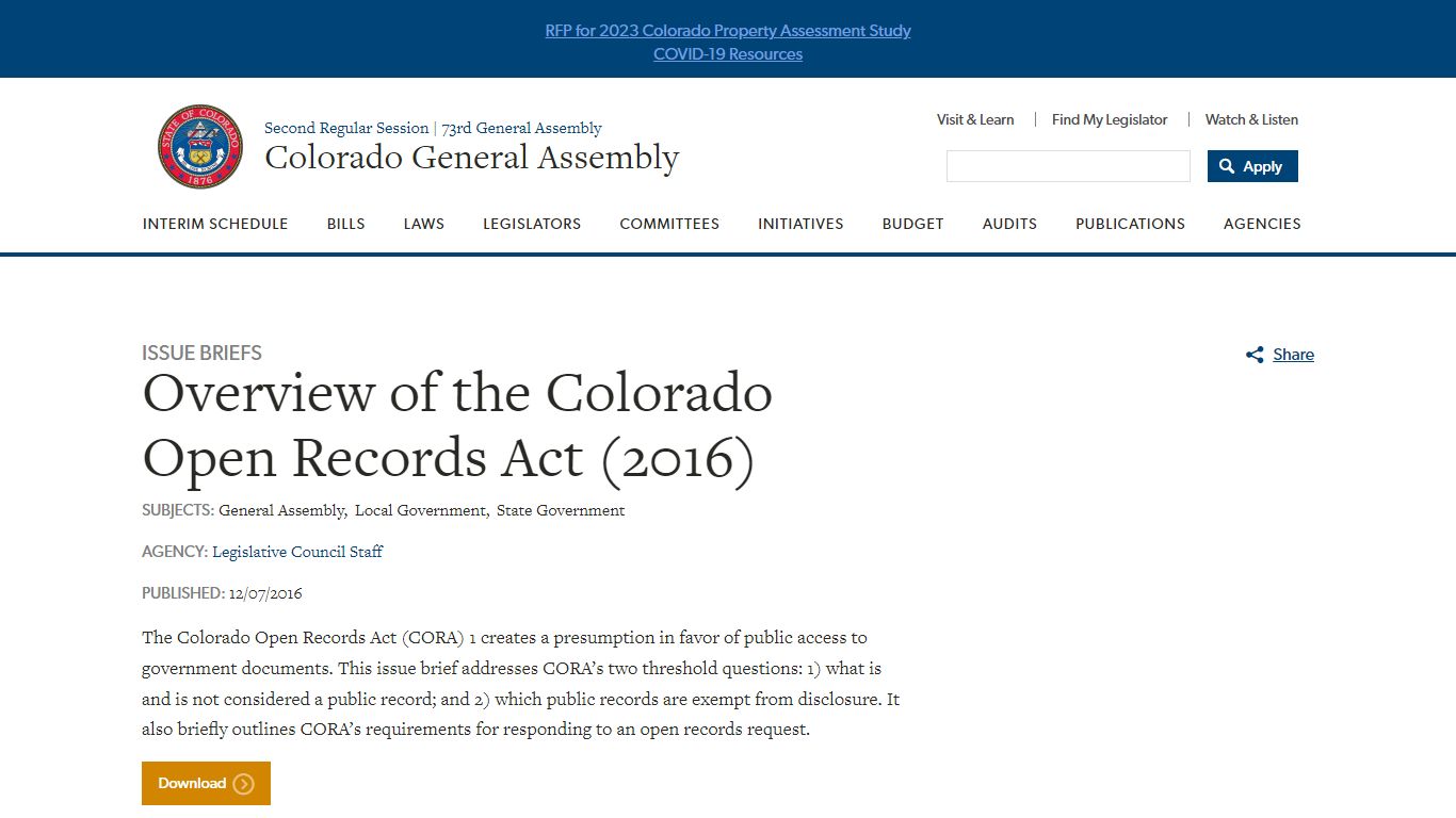 Overview of the Colorado Open Records Act (2016)